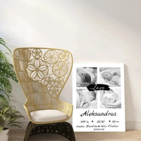 Personalizuota Vaiko Gimimo Metrikų Iliustracija ant drobės su jūsų nuotraukomis  Drobe -  dovanokis.lt