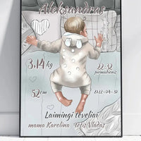 Personalizuota Vaiko Gimimo Metrikų Iliustracija, Mergaitės ir Berniuko gimimo metrika, plakatas su rėmeliu  Poster -  dovanokis.lt