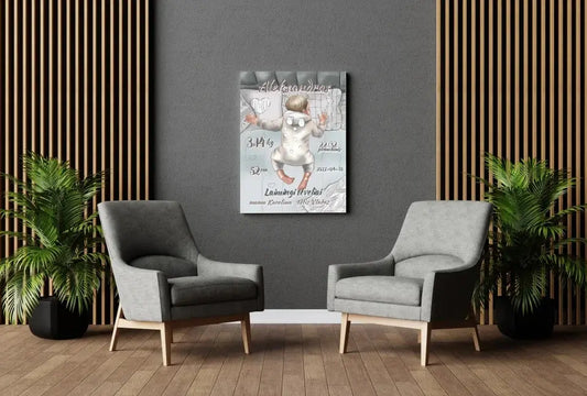 Personalizuota Vaiko Gimimo Metrikų Iliustracija ant drobės, Mergaitės ir Berniuko gimimo metrika  Drobe -  dovanokis.lt