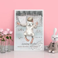 Personalizuota Vaiko Gimimo Metrikų Iliustracija, Mergaitės ir Berniuko gimimo metrika, plakatas su rėmeliu  Poster -  dovanokis.lt