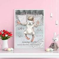 Personalizuota Vaiko Gimimo Metrikų Iliustracija, Mergaitės ir Berniuko gimimo metrika, plakatas su rėmeliu  Poster -  dovanokis.lt