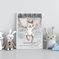 Personalizuota Vaiko Gimimo Metrikų Iliustracija, Mergaitės ir Berniuko gimimo metrika, plakatas su rėmeliu  Poster -  dovanokis.lt