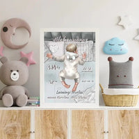 Personalizuota Vaiko Gimimo Metrikų Iliustracija, Mergaitės ir Berniuko gimimo metrika, plakatas su rėmeliu  Poster -  dovanokis.lt