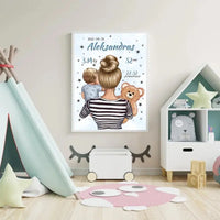 Personalizuota Vaiko Gimimo Metrikų Iliustracija Mylimiausia mama, Berniuko gimimo metrika, plakatas su rėmeliu  Poster -  dovanokis.lt