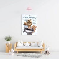 Personalizuota Vaiko Gimimo Metrikų Iliustracija Mylimiausia mama, Berniuko gimimo metrika, plakatas su rėmeliu  Poster -  dovanokis.lt