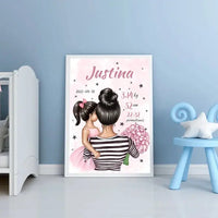 Personalizuota Vaiko Gimimo Metrikų Iliustracija Mylimiausia mama, Mergaitės gimimo metrika, plakatas su rėmeliu  Poster -  dovanokis.lt