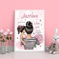 Personalizuota Vaiko Gimimo Metrikų Iliustracija Mylimiausia mama, Mergaitės gimimo metrika, plakatas su rėmeliu  Poster -  dovanokis.lt