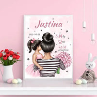 Personalizuota Vaiko Gimimo Metrikų Iliustracija Mylimiausia mama, Mergaitės gimimo metrika, plakatas su rėmeliu  Poster -  dovanokis.lt