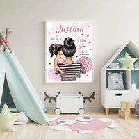 Personalizuota Vaiko Gimimo Metrikų Iliustracija Mylimiausia mama, Mergaitės gimimo metrika, plakatas su rėmeliu  Poster -  dovanokis.lt