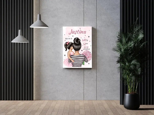 Personalizuota Vaiko Gimimo Metrikų Iliustracija ant drobės, Mylimiausia mama, Mergaitės gimimo metrika  Drobe -  dovanokis.lt