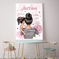 Personalizuota Vaiko Gimimo Metrikų Iliustracija Mylimiausia mama, Mergaitės gimimo metrika, plakatas su rėmeliu  Poster -  dovanokis.lt