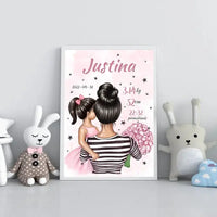 Personalizuota Vaiko Gimimo Metrikų Iliustracija Mylimiausia mama, Mergaitės gimimo metrika, plakatas su rėmeliu  Poster -  dovanokis.lt