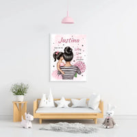 Personalizuota Vaiko Gimimo Metrikų Iliustracija Mylimiausia mama, Mergaitės gimimo metrika, plakatas su rėmeliu  Poster -  dovanokis.lt