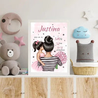 Personalizuota Vaiko Gimimo Metrikų Iliustracija Mylimiausia mama, Mergaitės gimimo metrika, plakatas su rėmeliu  Poster -  dovanokis.lt