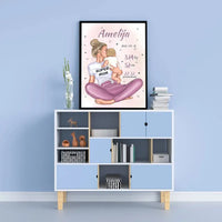 Personalizuota Vaiko Gimimo Metrikų Iliustracija Super Mama, Mergaitės gimimo metrika, plakatas su rėmeliu  Poster -  dovanokis.lt