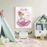Personalizuota Vaiko Gimimo Metrikų Iliustracija Super Mama, Mergaitės gimimo metrika, plakatas su rėmeliu  Poster -  dovanokis.lt