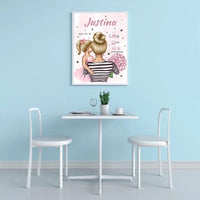 Personalizuota Vaiko Gimimo Metrikų Iliustracija Mylimiausia mama blondine, Mergaitės gimimo metrika, plakatas su rėmeliu  Poster -  dovanokis.lt