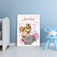 Personalizuota Vaiko Gimimo Metrikų Iliustracija Mylimiausia mama blondine, Mergaitės gimimo metrika, plakatas su rėmeliu  Poster -  dovanokis.lt