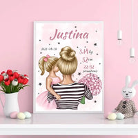 Personalizuota Vaiko Gimimo Metrikų Iliustracija Mylimiausia mama blondine, Mergaitės gimimo metrika, plakatas su rėmeliu  Poster -  dovanokis.lt