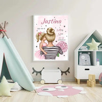 Personalizuota Vaiko Gimimo Metrikų Iliustracija Mylimiausia mama blondine, Mergaitės gimimo metrika, plakatas su rėmeliu  Poster -  dovanokis.lt