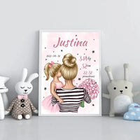 Personalizuota Vaiko Gimimo Metrikų Iliustracija Mylimiausia mama blondine, Mergaitės gimimo metrika, plakatas su rėmeliu  Poster -  dovanokis.lt