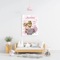 Personalizuota Vaiko Gimimo Metrikų Iliustracija Mylimiausia mama blondine, Mergaitės gimimo metrika, plakatas su rėmeliu  Poster -  dovanokis.lt