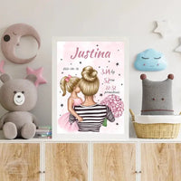 Personalizuota Vaiko Gimimo Metrikų Iliustracija Mylimiausia mama blondine, Mergaitės gimimo metrika, plakatas su rėmeliu  Poster -  dovanokis.lt