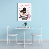 Personalizuota Vaiko Gimimo Metrikų Iliustracija Mylimiausia mama, Mergaitės gimimo metrika, plakatas su rėmeliu  Poster -  dovanokis.lt