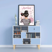 Personalizuota Vaiko Gimimo Metrikų Iliustracija Mylimiausia mama, Mergaitės gimimo metrika, plakatas su rėmeliu  Poster -  dovanokis.lt