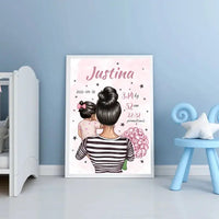 Personalizuota Vaiko Gimimo Metrikų Iliustracija Mylimiausia mama, Mergaitės gimimo metrika, plakatas su rėmeliu  Poster -  dovanokis.lt