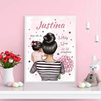 Personalizuota Vaiko Gimimo Metrikų Iliustracija Mylimiausia mama, Mergaitės gimimo metrika, plakatas su rėmeliu  Poster -  dovanokis.lt