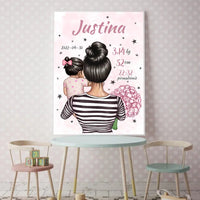 Personalizuota Vaiko Gimimo Metrikų Iliustracija Mylimiausia mama, Mergaitės gimimo metrika, plakatas su rėmeliu  Poster -  dovanokis.lt