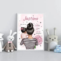 Personalizuota Vaiko Gimimo Metrikų Iliustracija Mylimiausia mama, Mergaitės gimimo metrika, plakatas su rėmeliu  Poster -  dovanokis.lt