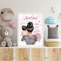 Personalizuota Vaiko Gimimo Metrikų Iliustracija Mylimiausia mama, Mergaitės gimimo metrika, plakatas su rėmeliu  Poster -  dovanokis.lt