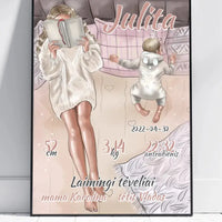 Personalizuota Vaiko Gimimo Metrikų Iliustracija, plakatas su rėmeliu  Poster -  dovanokis.lt