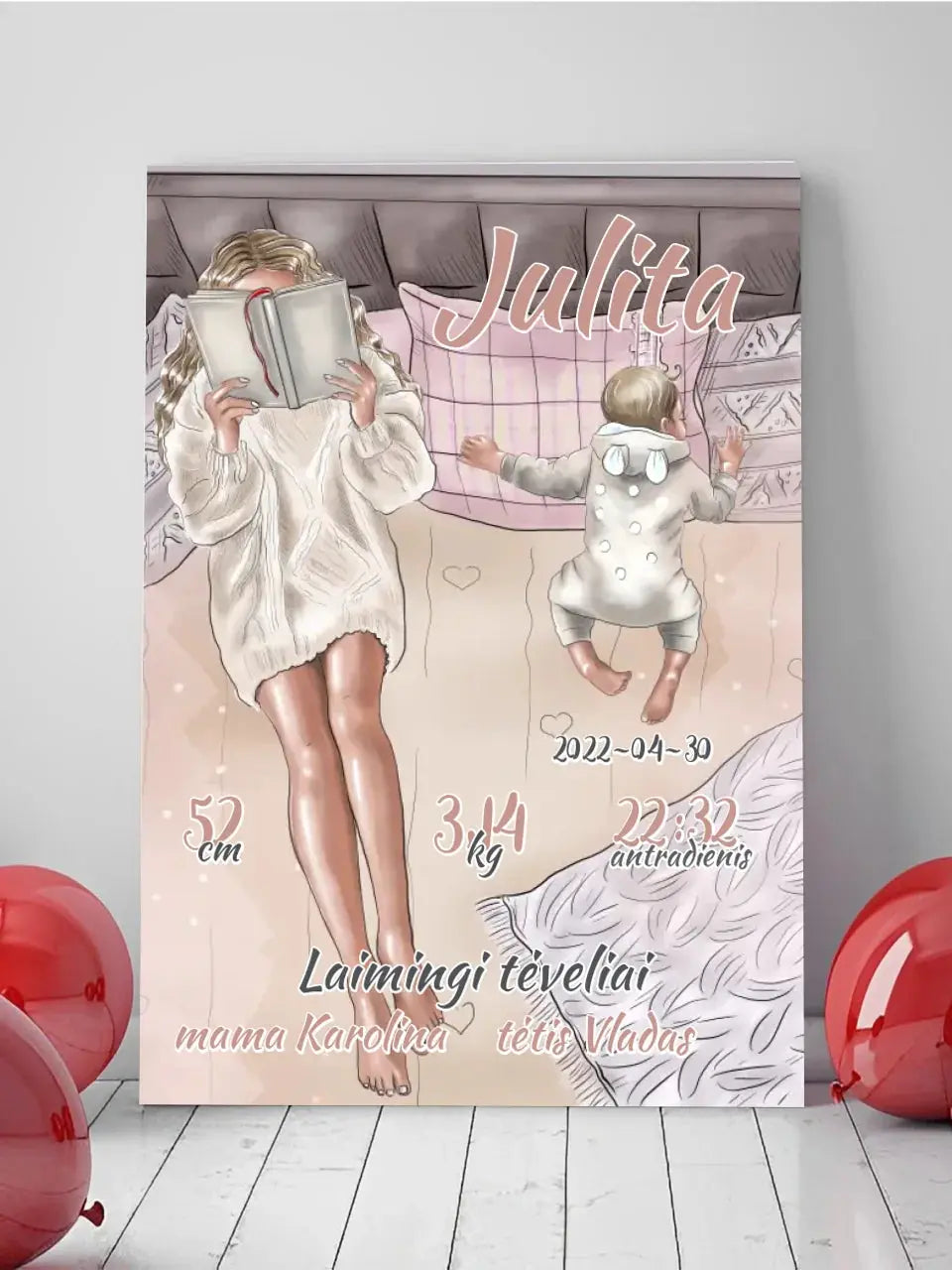 Personalizuota Vaiko Gimimo Metrikų Iliustracija at drobės  Drobe -  dovanokis.lt