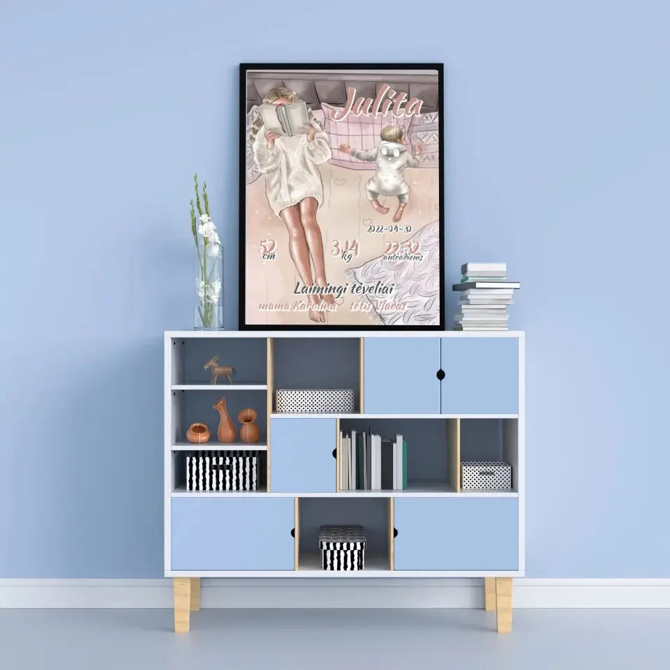 Personalizuota Vaiko Gimimo Metrikų Iliustracija, plakatas su rėmeliu  Poster -  dovanokis.lt