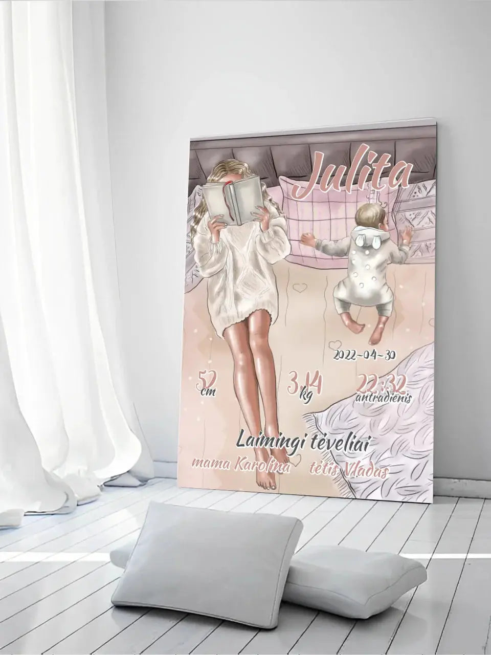 Personalizuota Vaiko Gimimo Metrikų Iliustracija at drobės  Drobe -  dovanokis.lt