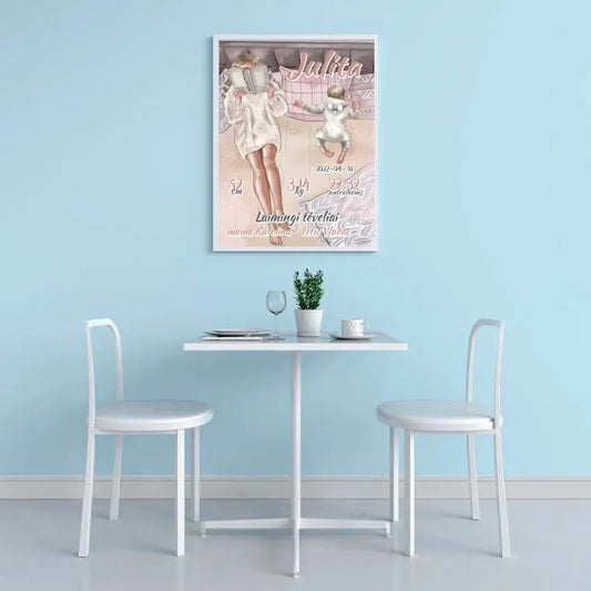 Personalizuota Vaiko Gimimo Metrikų Iliustracija, plakatas su rėmeliu  Poster -  dovanokis.lt