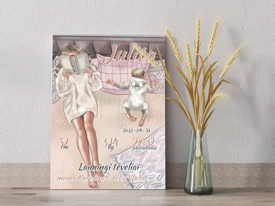 Personalizuota Vaiko Gimimo Metrikų Iliustracija at drobės  Drobe -  dovanokis.lt