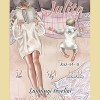 Personalizuota Vaiko Gimimo Metrikų Iliustracija, plakatas su rėmeliu  Poster -  dovanokis.lt