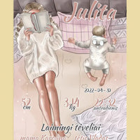 Personalizuota Vaiko Gimimo Metrikų Iliustracija at drobės  Drobe -  dovanokis.lt