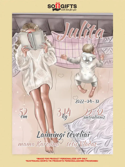 Personalizuota Vaiko Gimimo Metrikų Iliustracija at drobės  Drobe -  dovanokis.lt