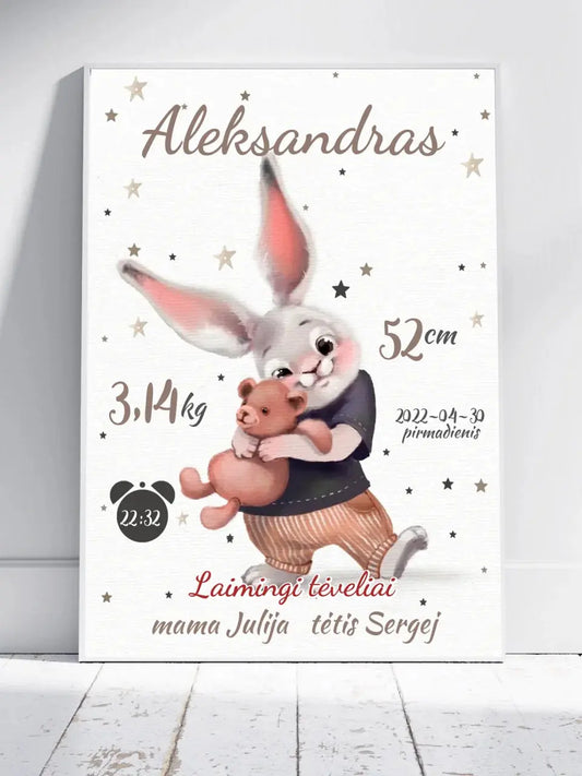 Personalizuota Berniuko Gimimo Metrikų Iliustracija, plakatas su rėmeliu  Posteris(Plakatas) -  dovanokis.lt