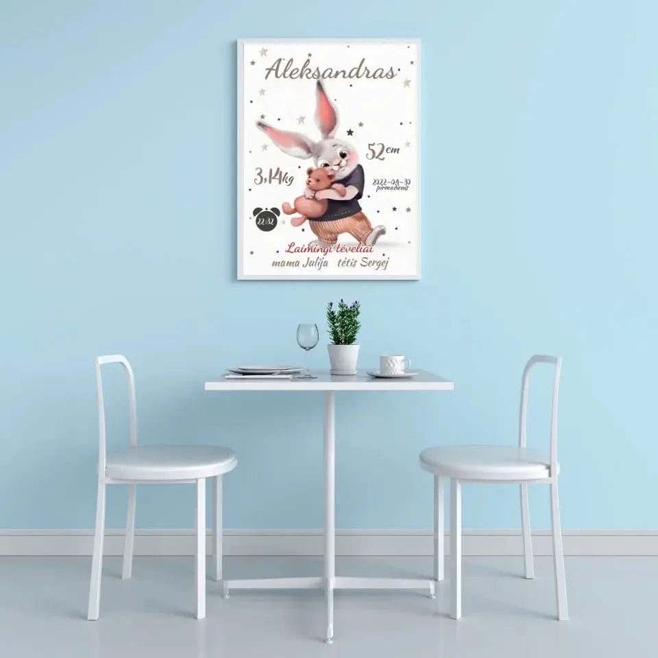 Personalizuota Berniuko Gimimo Metrikų Iliustracija, plakatas su rėmeliu  Posteris(Plakatas) -  dovanokis.lt