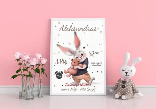 Personalizuota Berniuko Gimimo Metrikų Iliustracija, plakatas su rėmeliu  Posteris(Plakatas) -  dovanokis.lt
