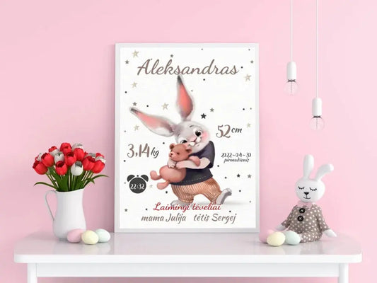 Personalizuota Berniuko Gimimo Metrikų Iliustracija, plakatas su rėmeliu  Posteris(Plakatas) -  dovanokis.lt