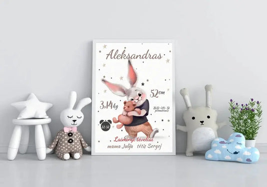 Personalizuota Berniuko Gimimo Metrikų Iliustracija, plakatas su rėmeliu  Posteris(Plakatas) -  dovanokis.lt