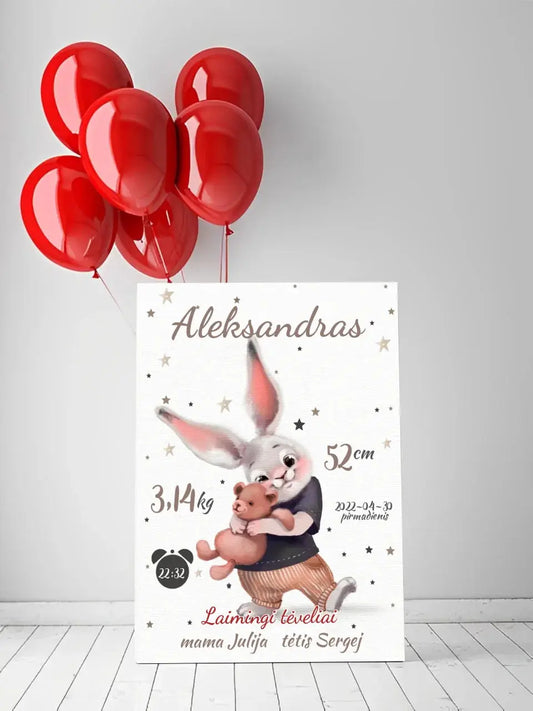 Personalizuota Berniuko Gimimo Metrikų Iliustracija ant drobės  Drobe -  dovanokis.lt