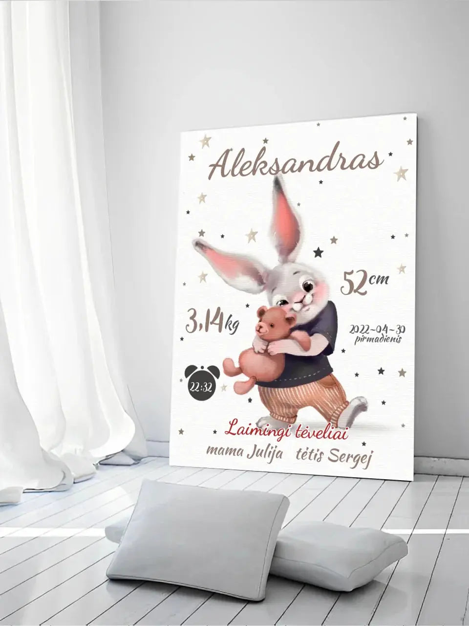 Personalizuota Berniuko Gimimo Metrikų Iliustracija ant drobės  Drobe -  dovanokis.lt